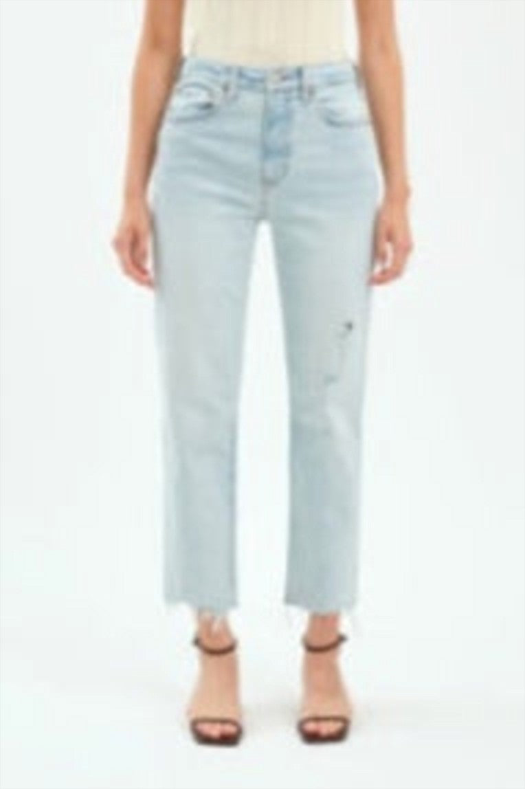 Daze Straight Up high rise straight leg jeans in Swoon Vintage light blue wash