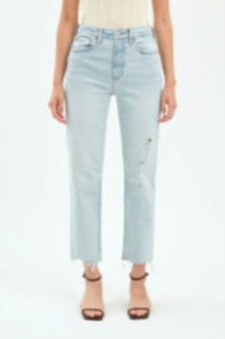 Daze Straight Up high rise straight leg jeans in Swoon Vintage light blue wash