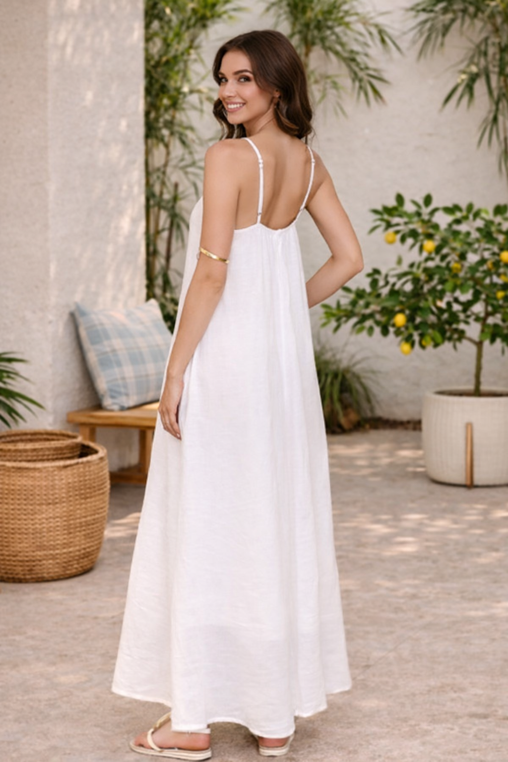 Pixie Spaghetti Strap Maxi with Pockets - White