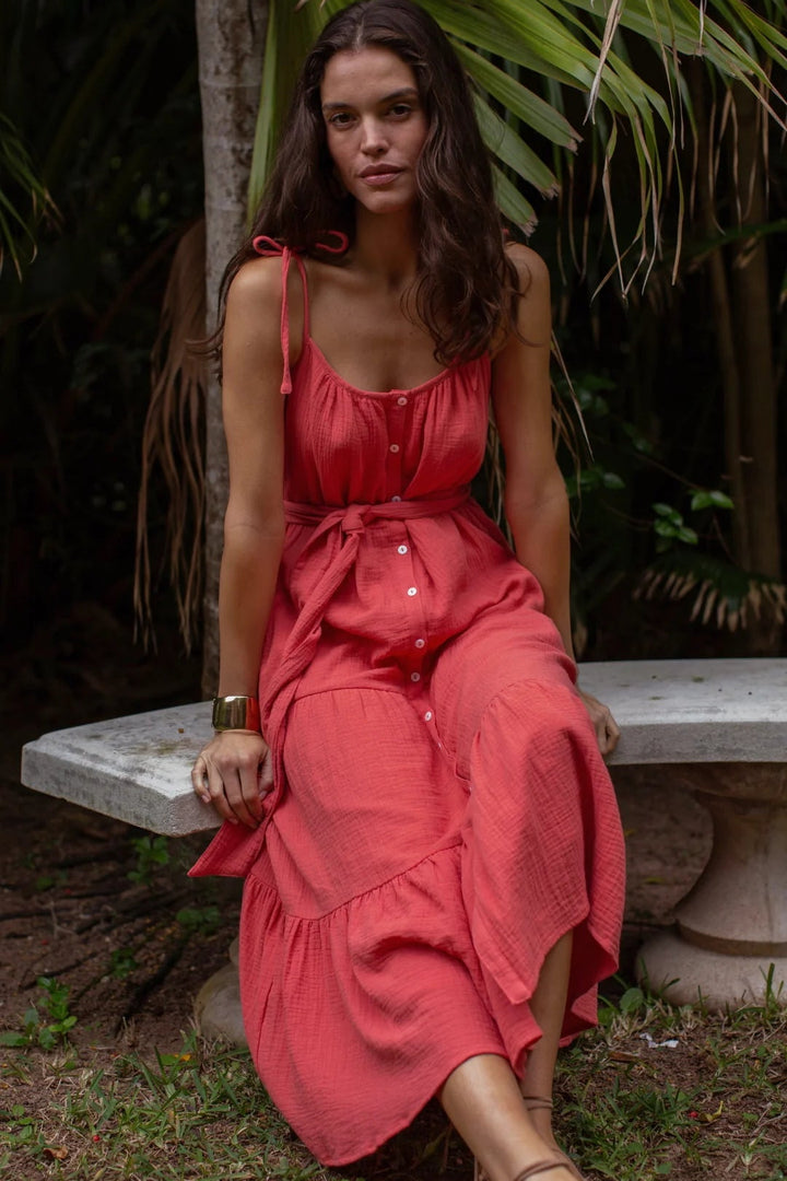 Siesta Gauze Dress - Guava