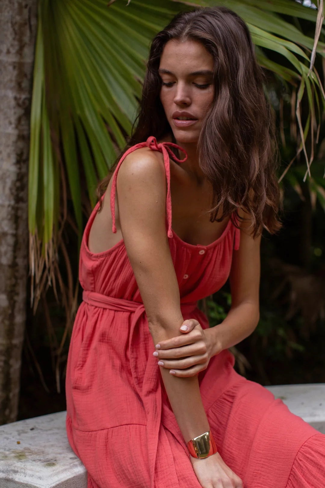 Siesta Gauze Dress - Guava