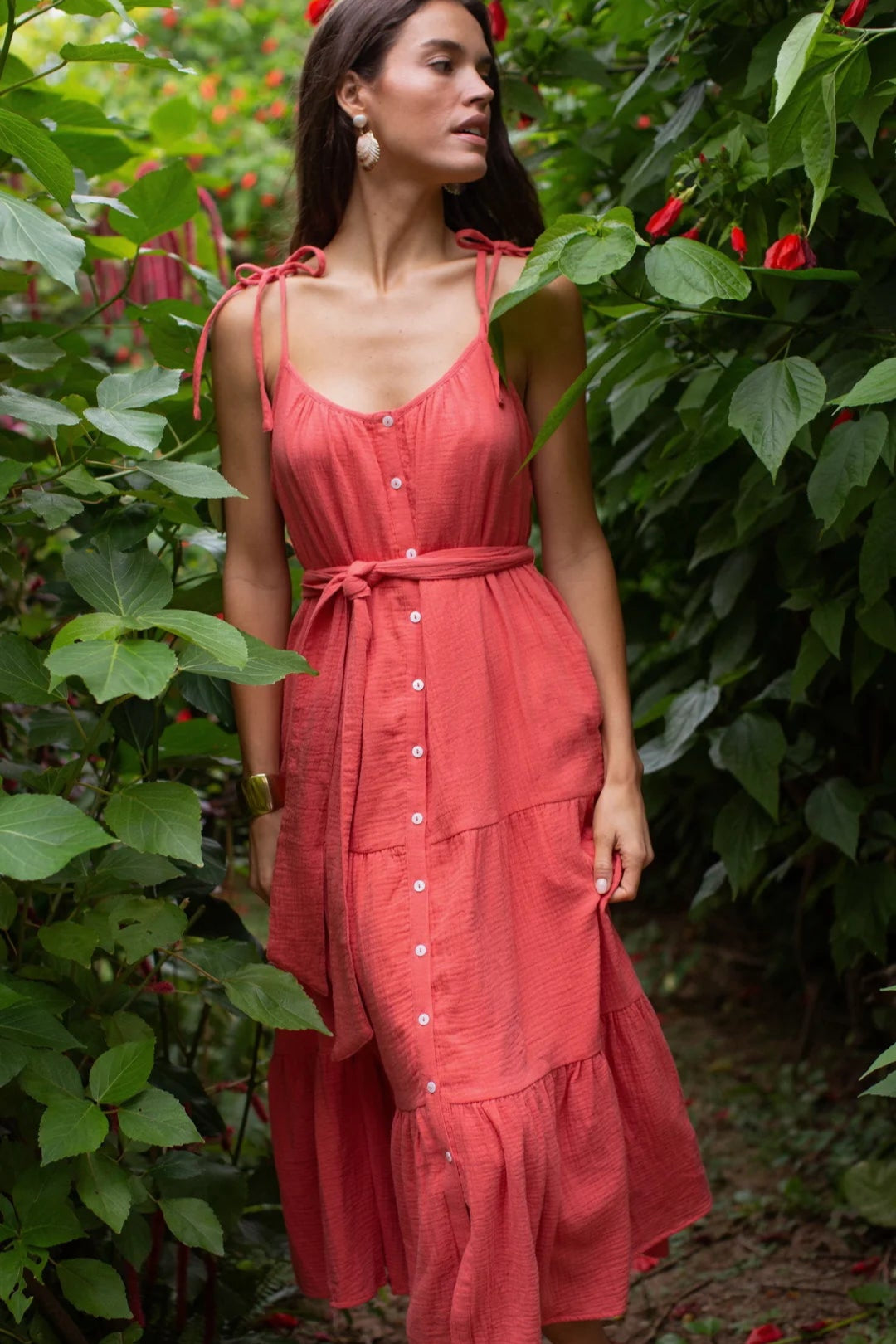 Siesta Gauze Dress - Guava
