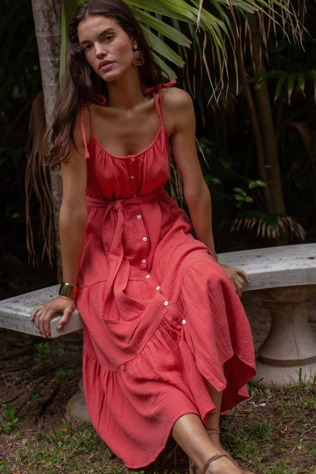 Siesta Gauze Dress - Guava