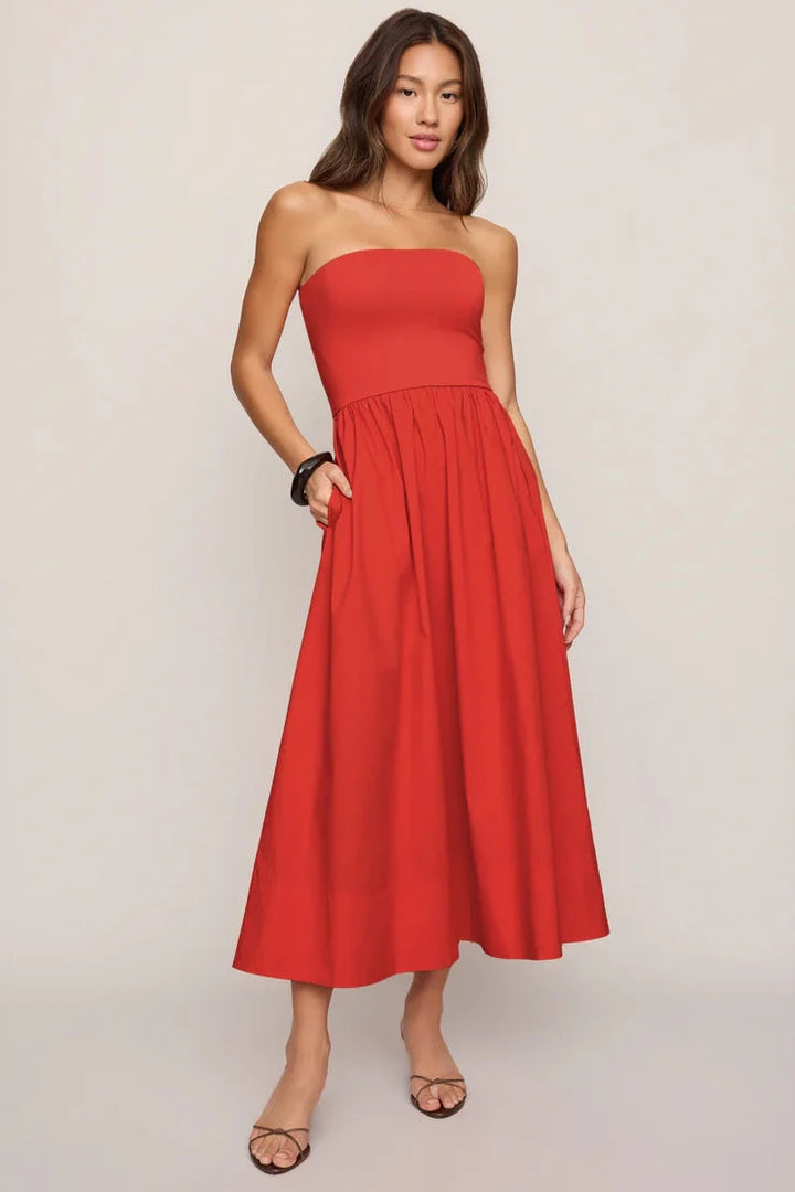 Sunsought Strapless Midi Dress - Lychee