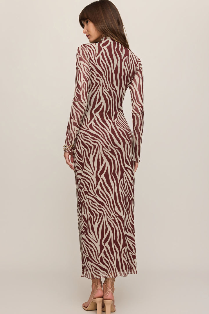 Sevilla Zebra Mesh Midi Dress in Velvet Rouge - back