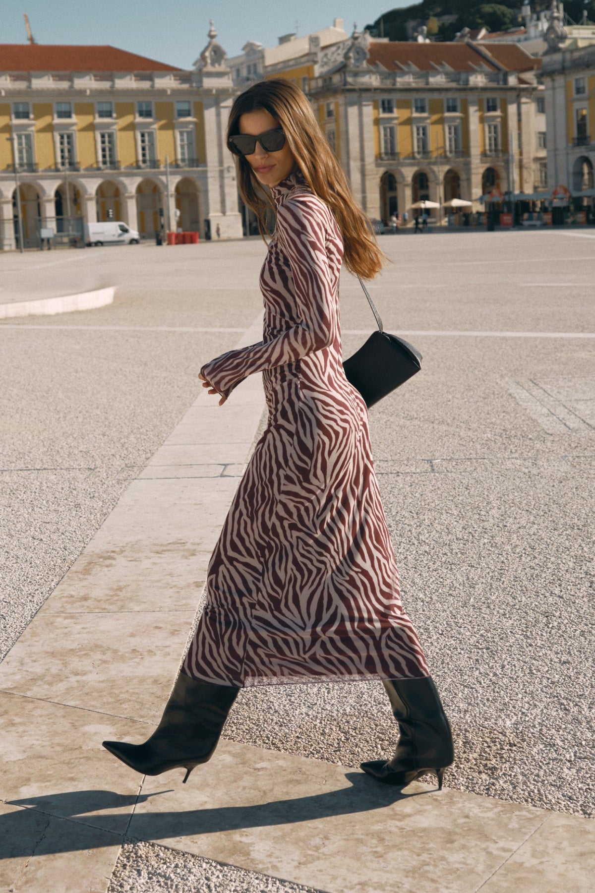 Sevilla Zebra Mesh Midi Dress in Velvet Rouge