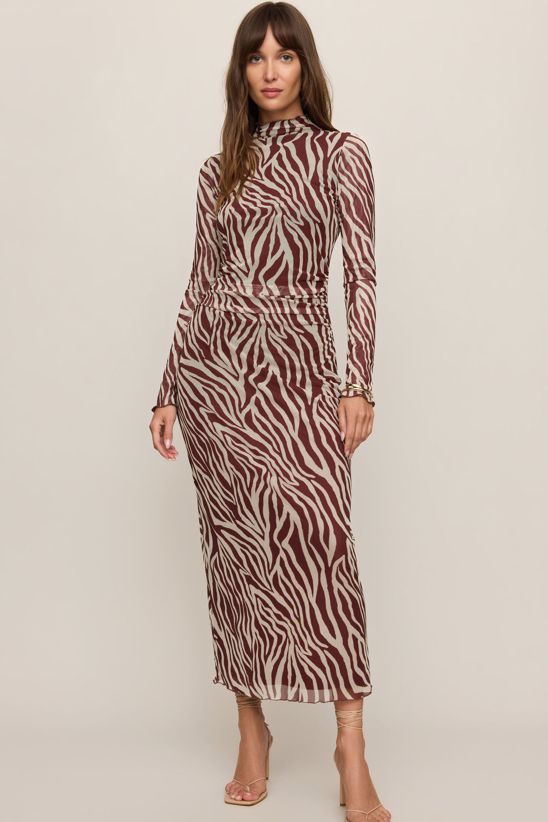 Sevilla Zebra Mesh Midi Dress in Velvet Rouge - front