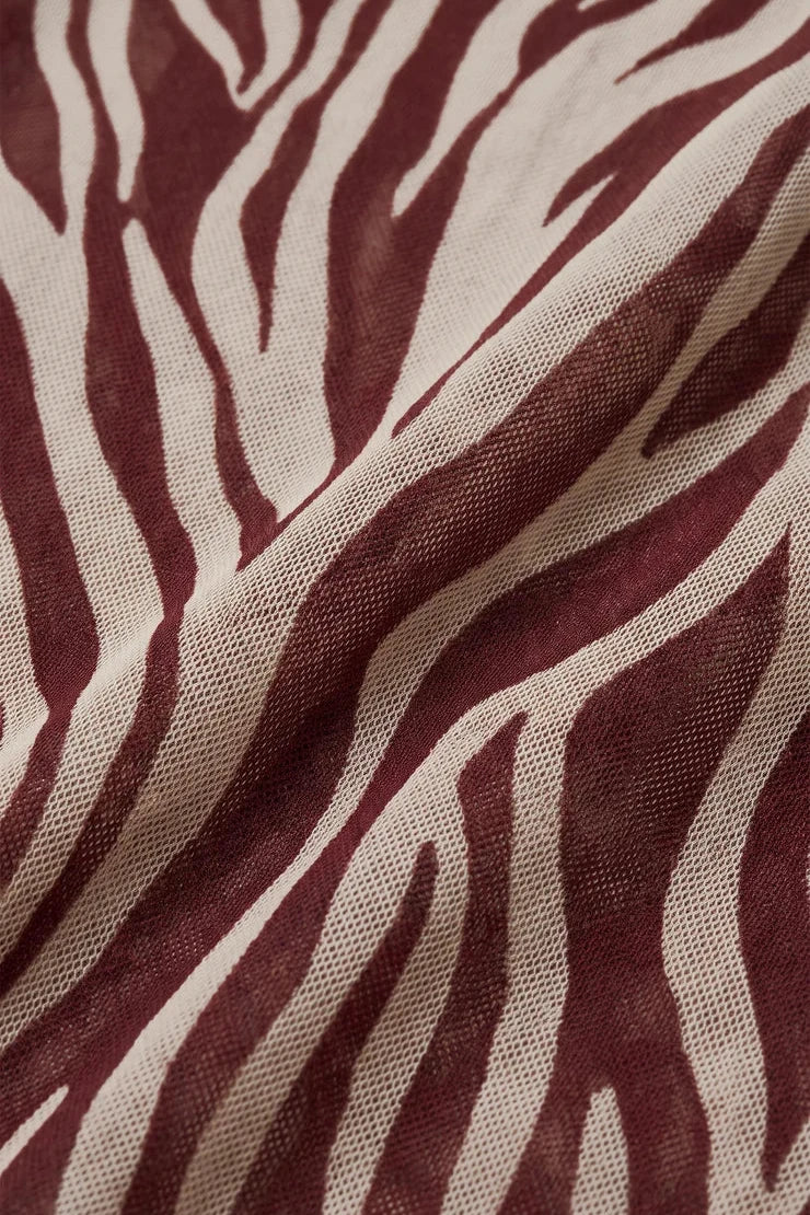 Sevilla Zebra Mesh Midi Dress - Velvet Rouge