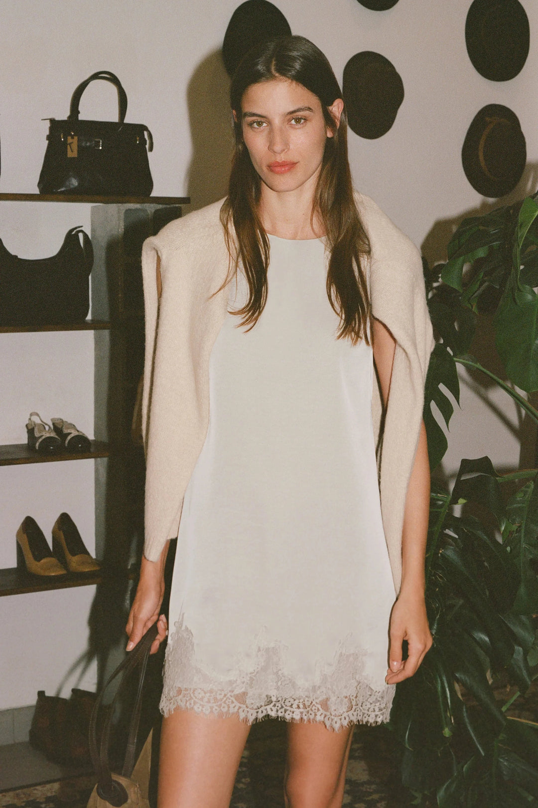 Meadow Muse Lace Mini Dress - Frosted Pearl
