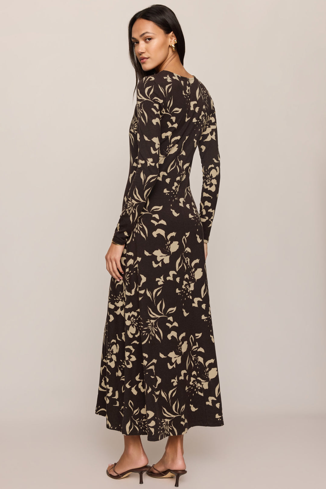 Lilian Freya Floral Midi Dress - Dark Roast