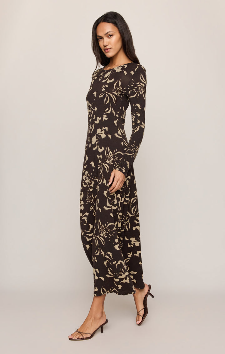 Lilian Freya Floral Midi Dress - Dark Roast