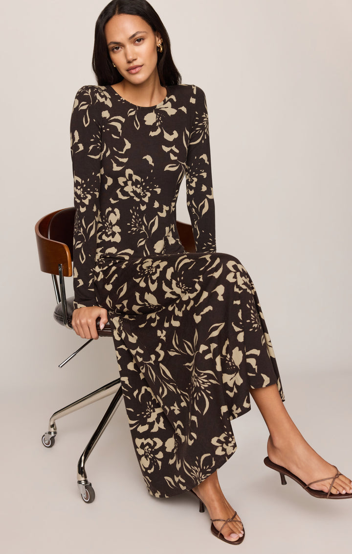 Lilian Freya Floral Midi Dress - Dark Roast
