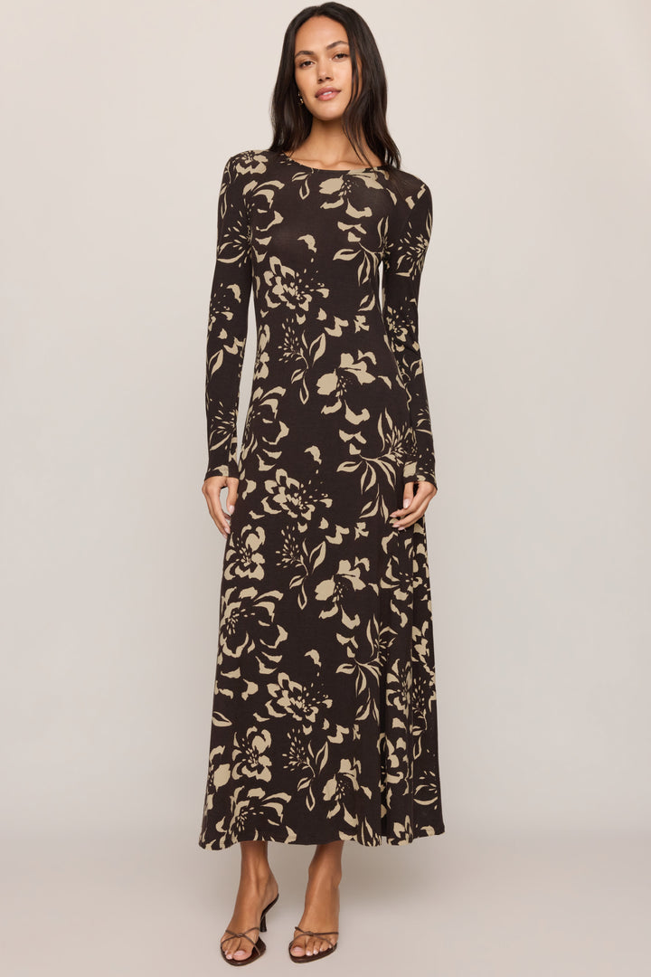 Lilian Freya Floral Midi Dress - Dark Roast