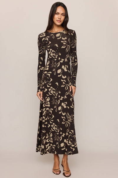 Lilian Freya Floral Midi Dress - Dark Roast