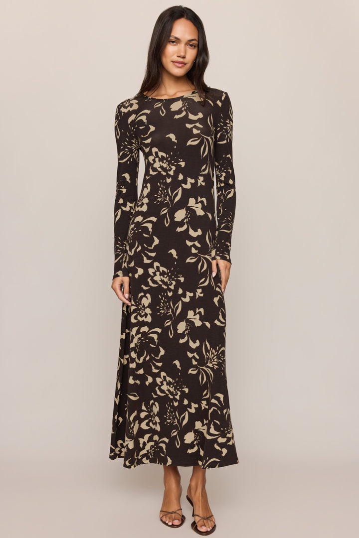 Lilian Freya Floral Midi Dress - Dark Roast