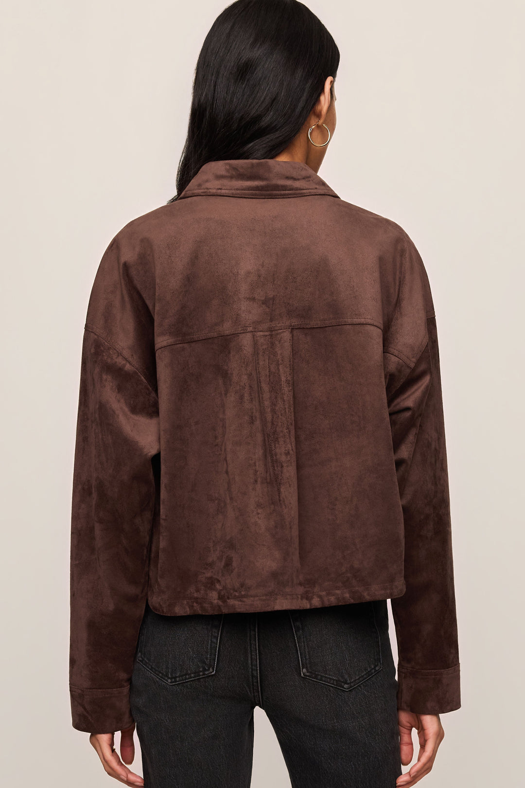 Z Supply All Day Cropped Suede Jacket in Dark Chocolate - back