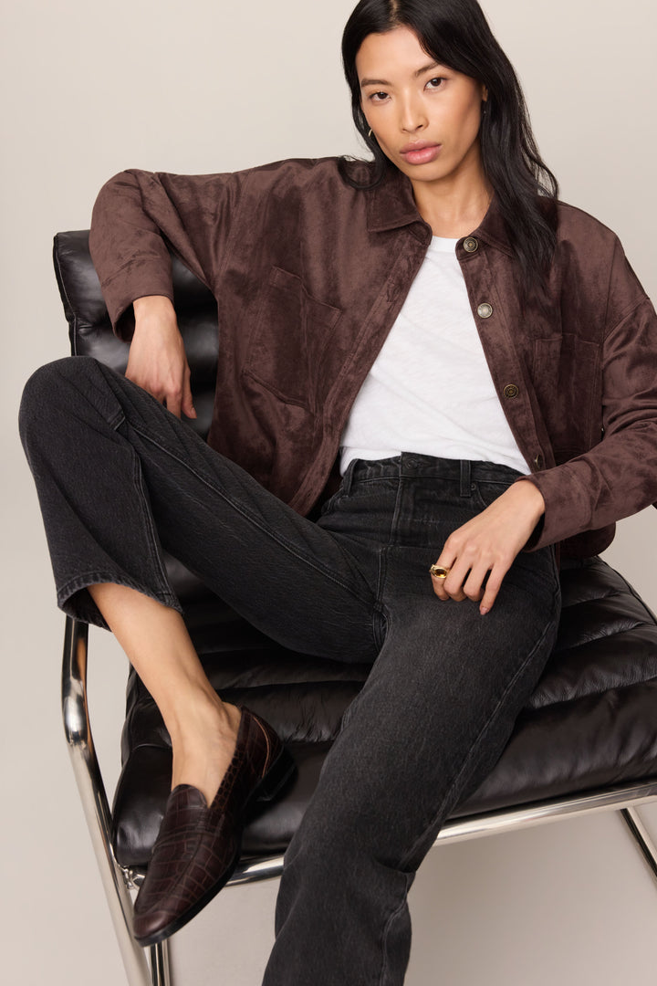 Z Supply All Day Cropped Suede Jacket in Dark Chocolate - detail