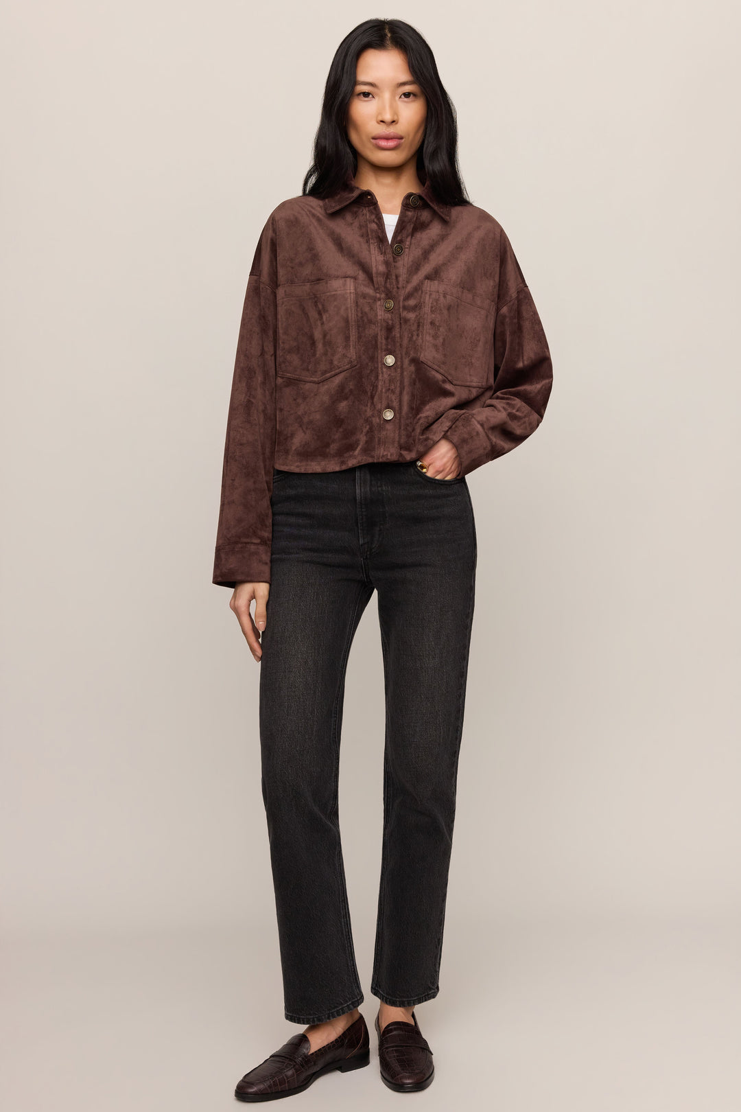 Z Supply All Day Cropped Suede Jacket in Dark Chocolate