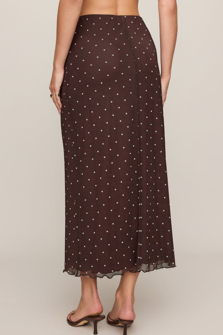 Eda Polka Dot Mesh Midi Skirt - Dark Chocolate - Back