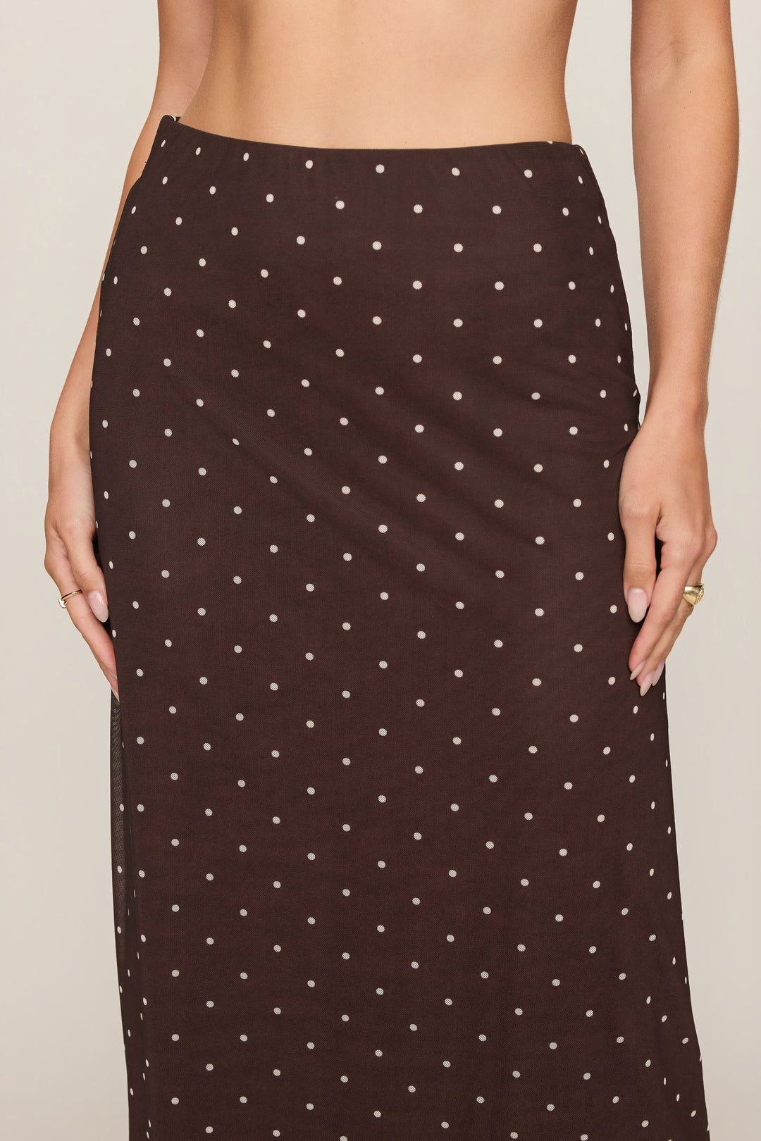 Eda Polka Dot Mesh Midi Skirt - Dark Chocolate - Detail
