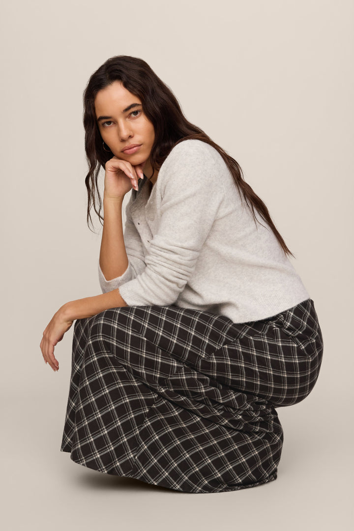 Z Supply Europa Plaid Maxi Skirt in Ash Black - detail
