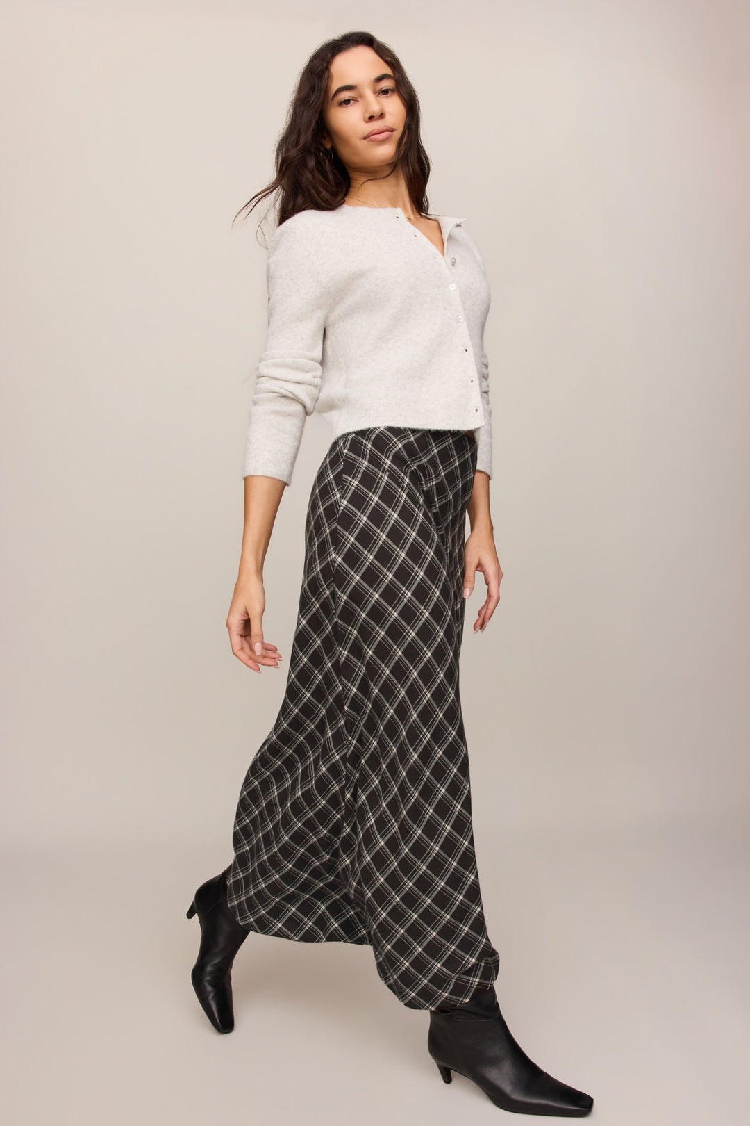 Z Supply Europa Plaid Maxi Skirt in Ash Black - detail