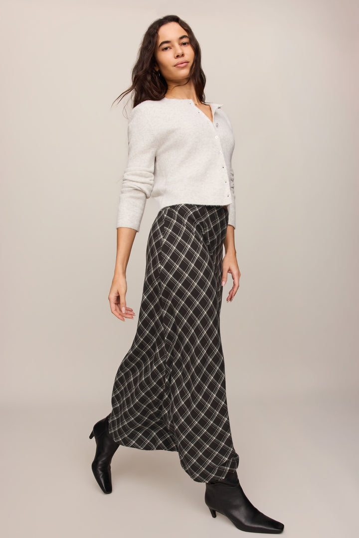 Z Supply Europa Plaid Maxi Skirt in Ash Black - detail