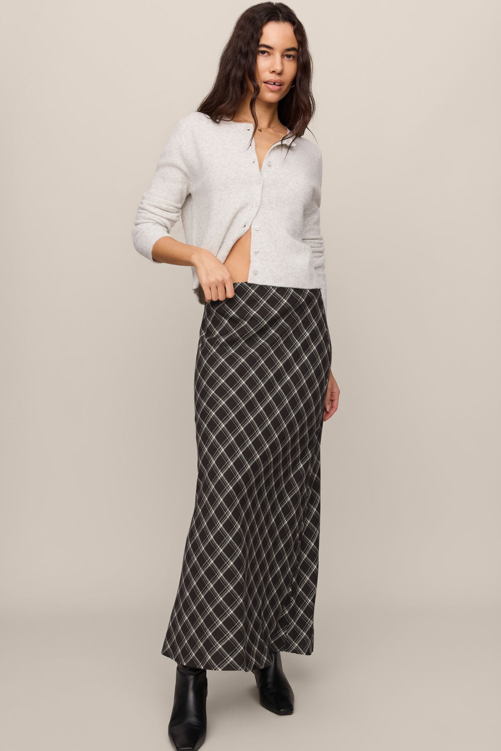 Z Supply Europa Plaid Maxi Skirt in Ash Black