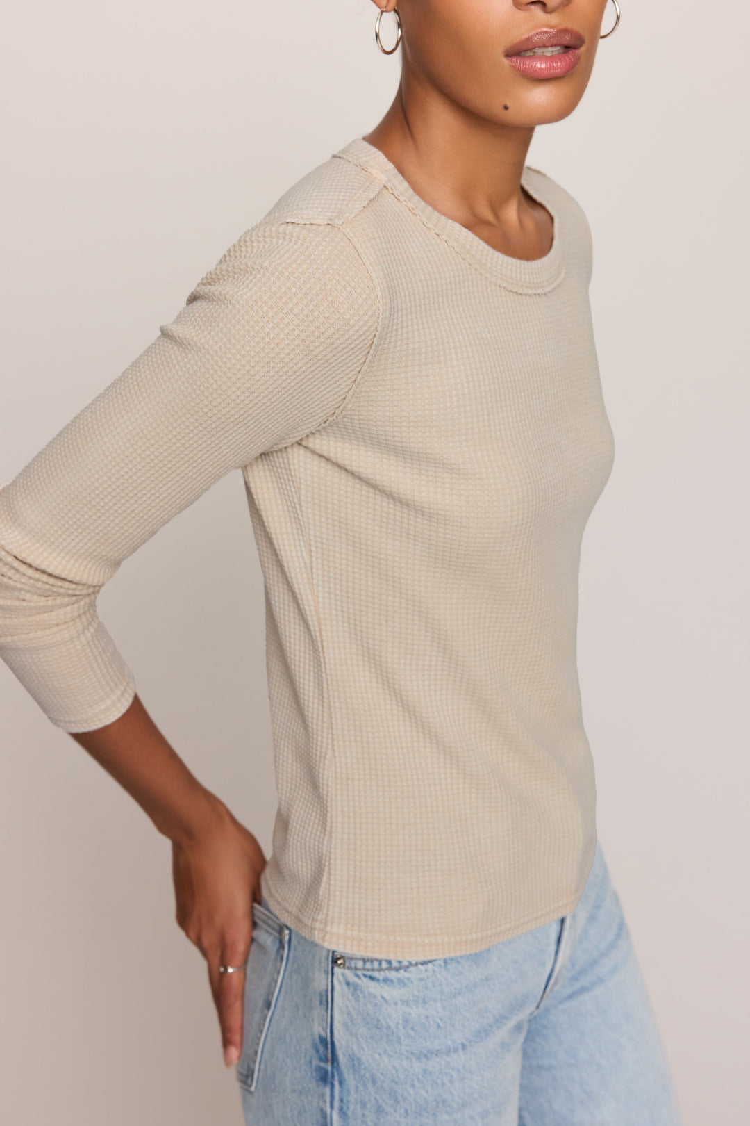 Z Supply Arlet Mini Thermal Top in Soft Ecru - detail
