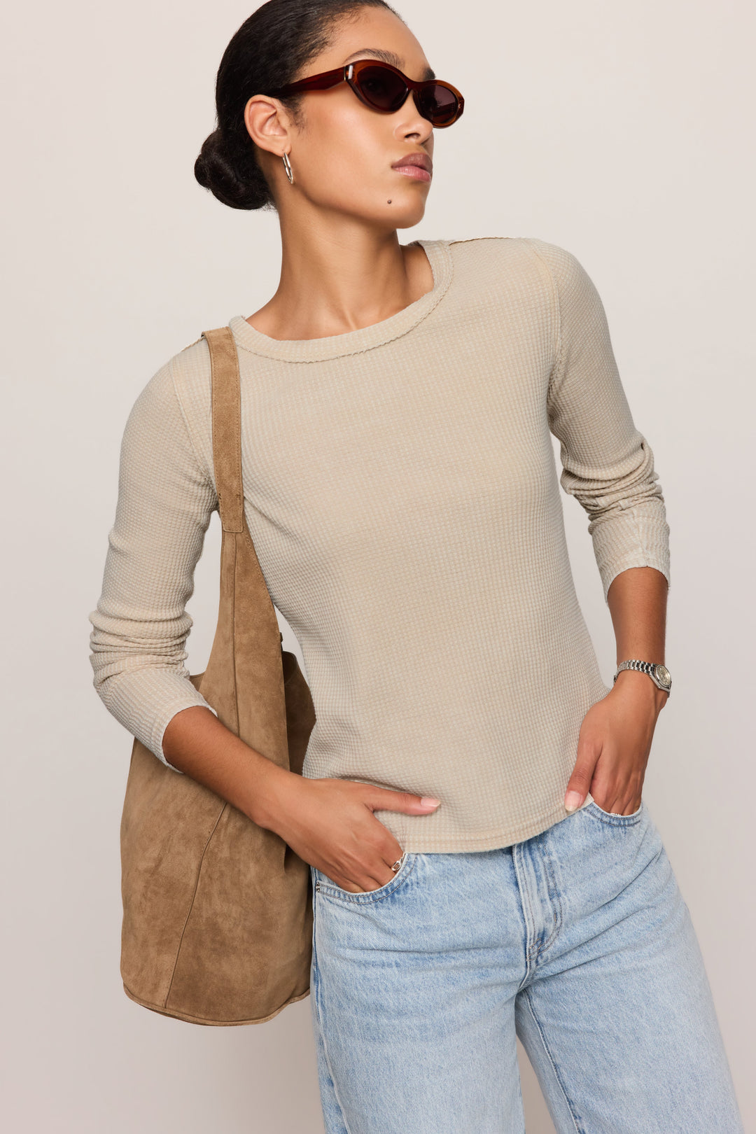 Z Supply Arlet Mini Thermal Top in Soft Ecru - detail
