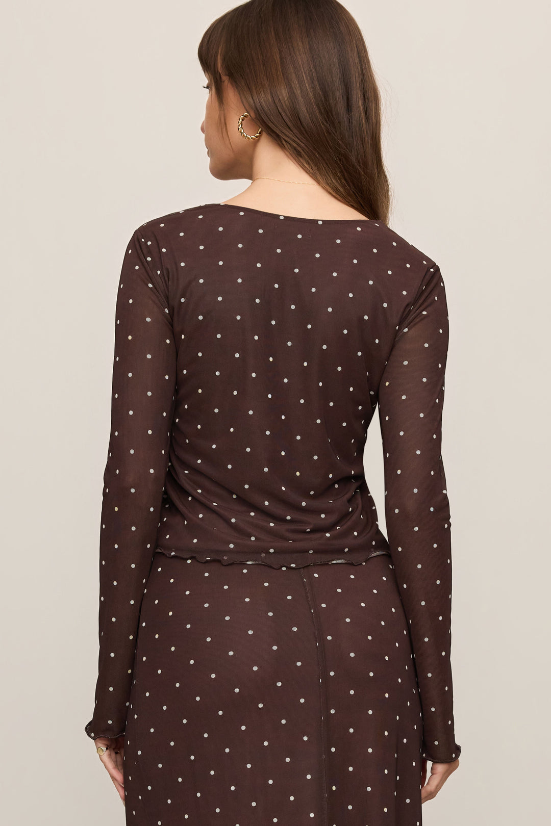 Amara Polka Dot Mesh Top - Dark Chocolate - Back