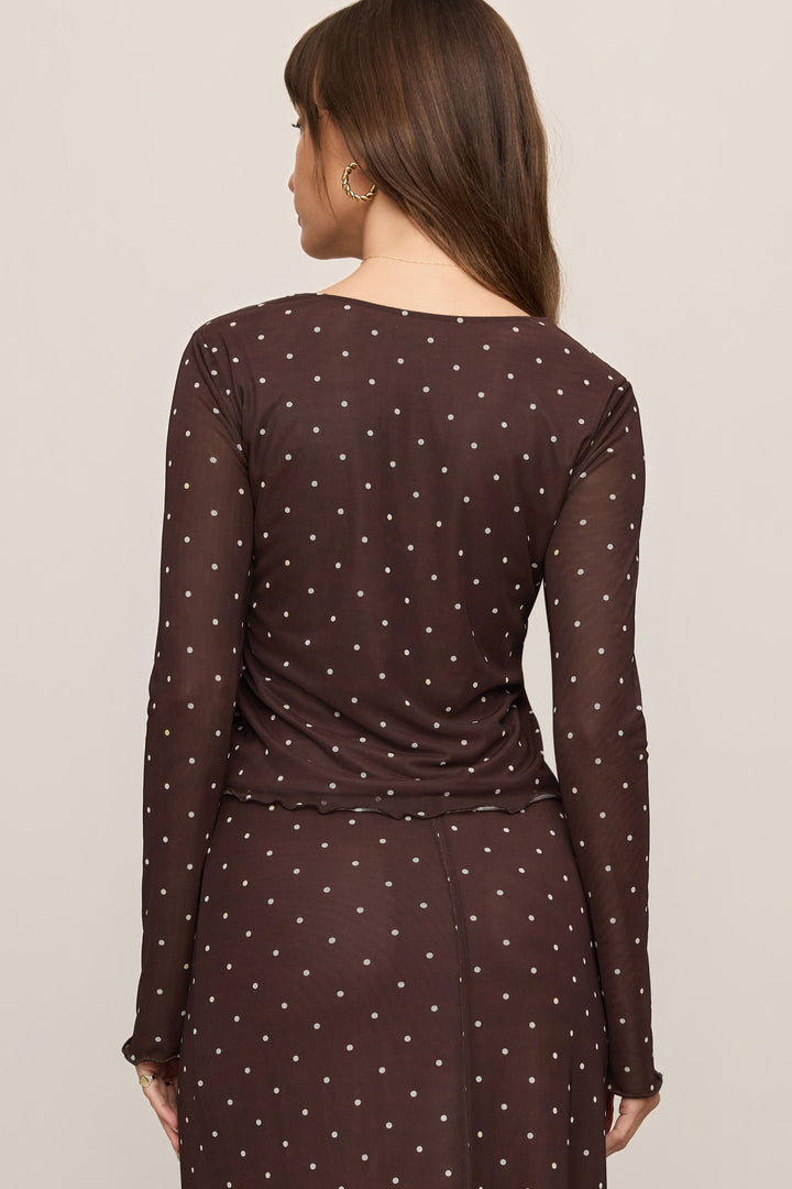 Amara Polka Dot Mesh Top - Dark Chocolate - Back