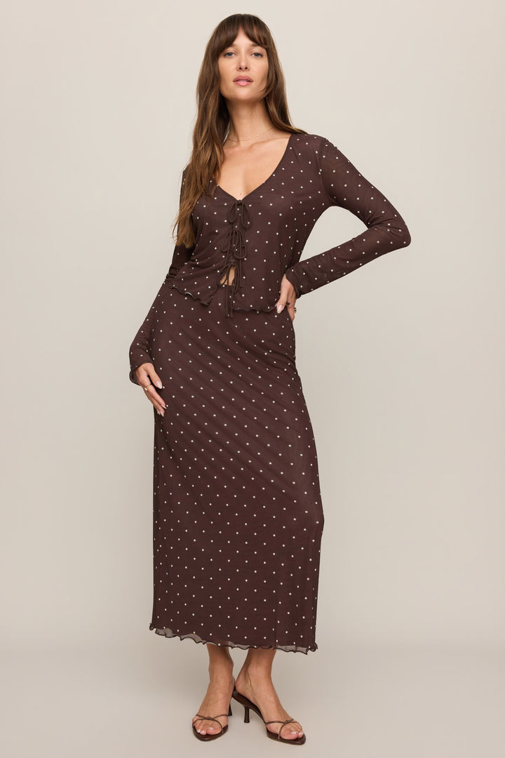 Amara Polka Dot Mesh Top - Dark Chocolate - Side