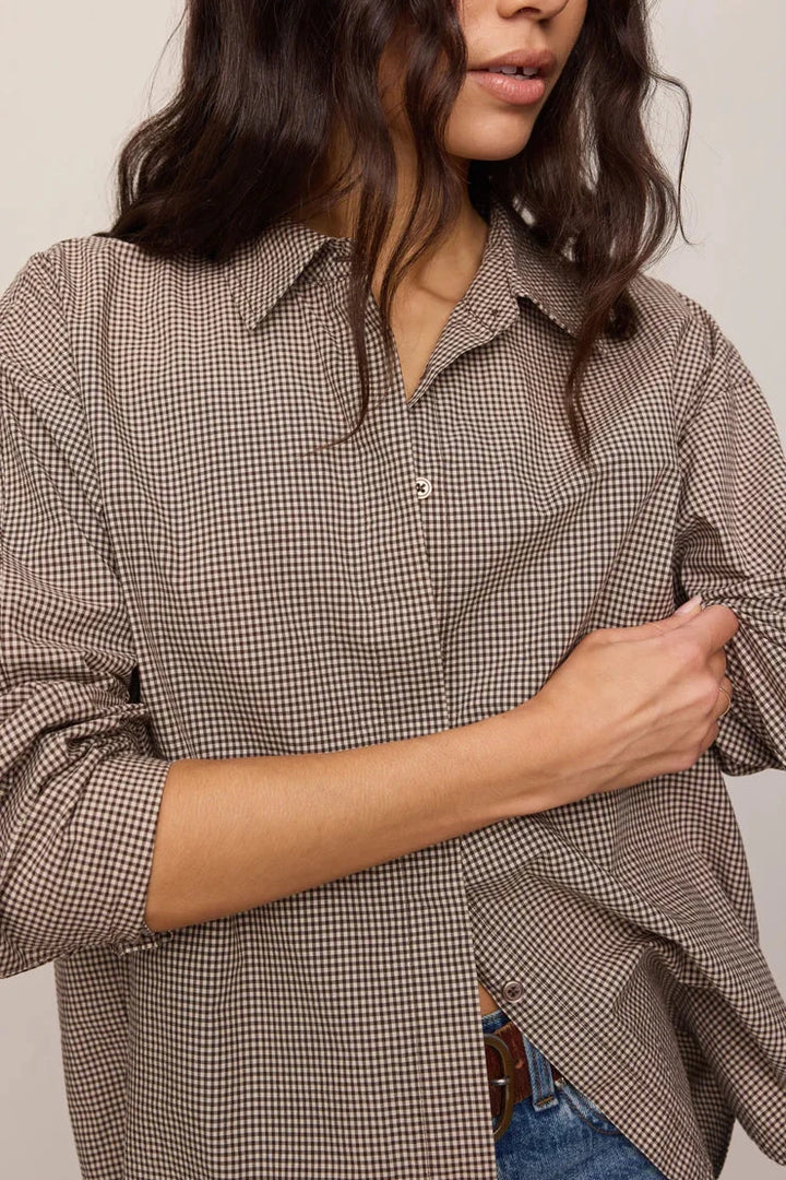 On Duty Gingham Button Up - Dark Chocolate