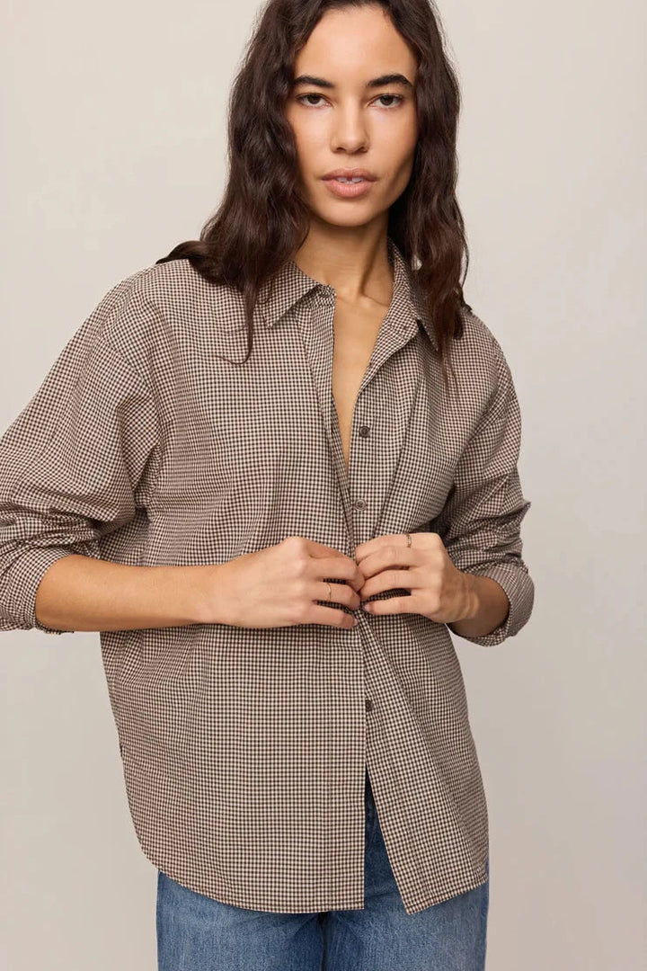 On Duty Gingham Button Up - Dark Chocolate