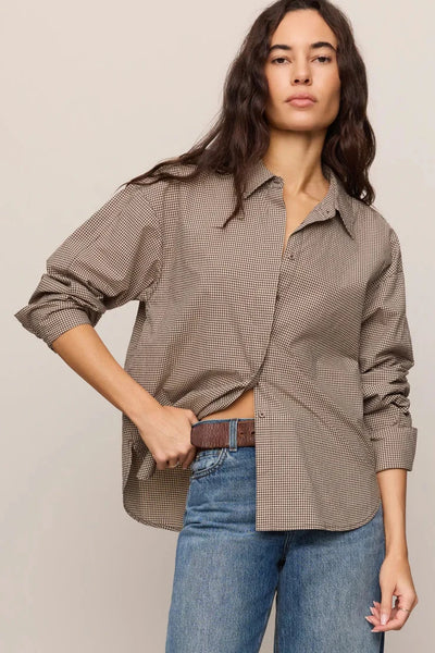 On Duty Gingham Button Up - Dark Chocolate
