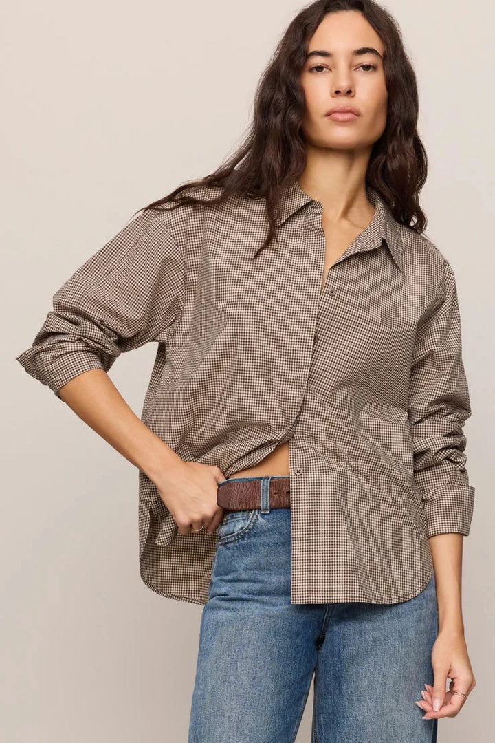 On Duty Gingham Button Up - Dark Chocolate