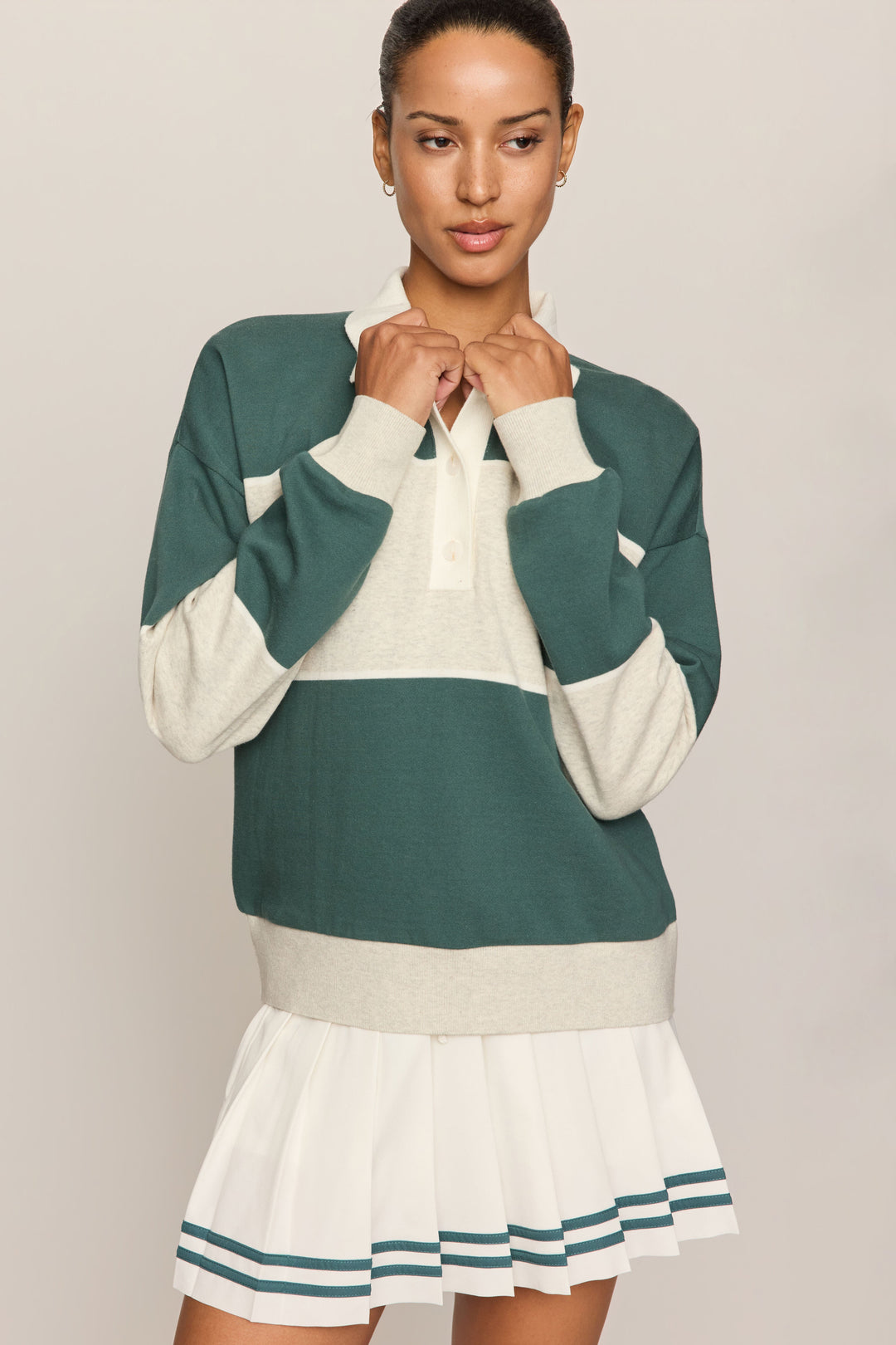 Study Break Polo Sweatshirt - Heather Grey - Detail