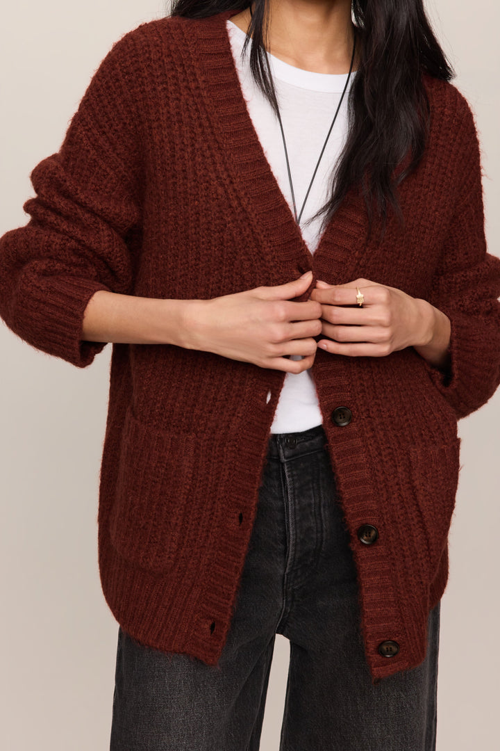 Z Supply Whitmore Oversized Cardigan in Velvet Rouge - detail