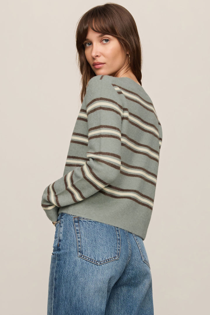 Medina Stripe Cardigan - Aqua Cloud - Back