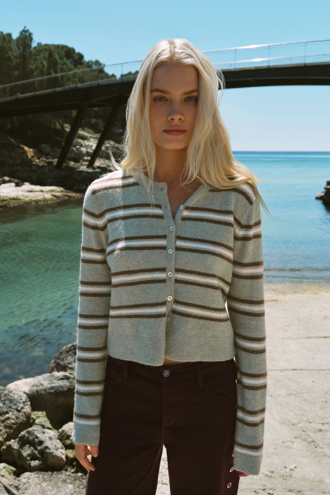 Medina Stripe Cardigan - Aqua Cloud - Campaign