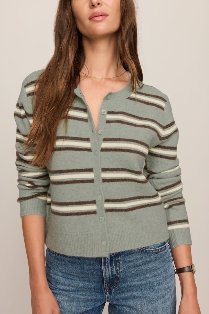 Medina Stripe Cardigan - Aqua Cloud - Detail