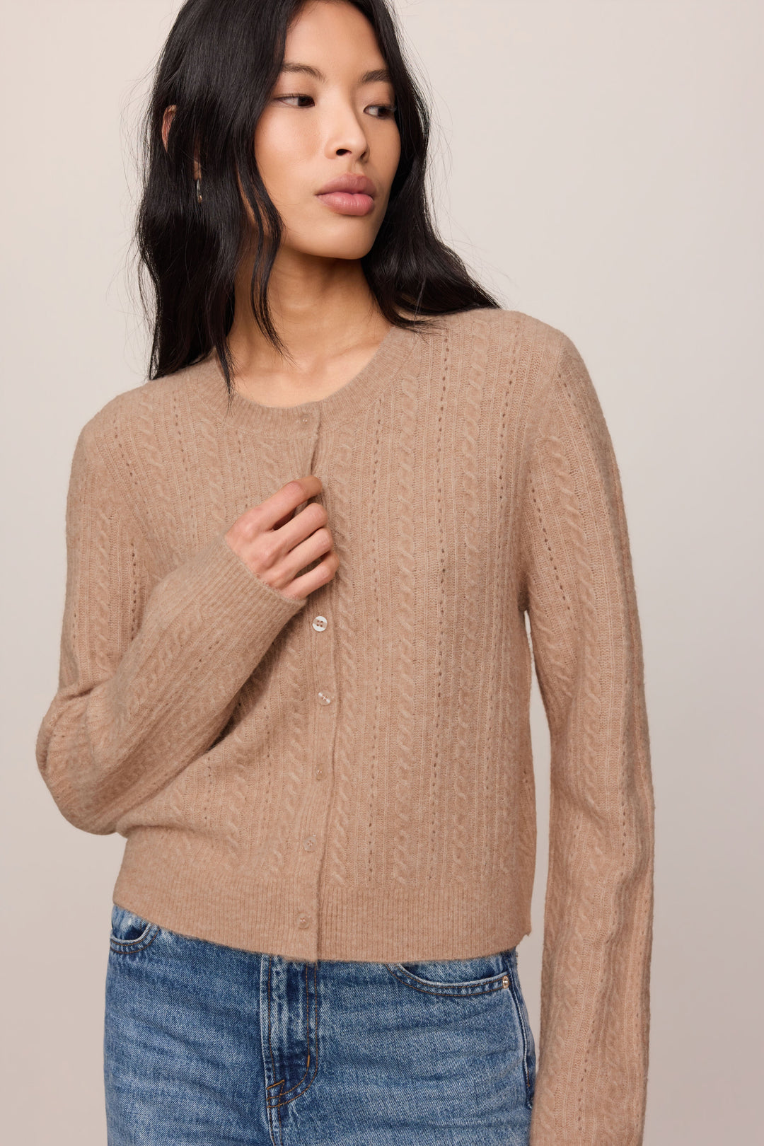 Z Supply Medina Cable Pointelle Cardigan in Macaroon - detail