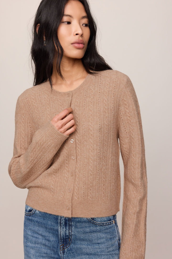 Z Supply Medina Cable Pointelle Cardigan in Macaroon - detail