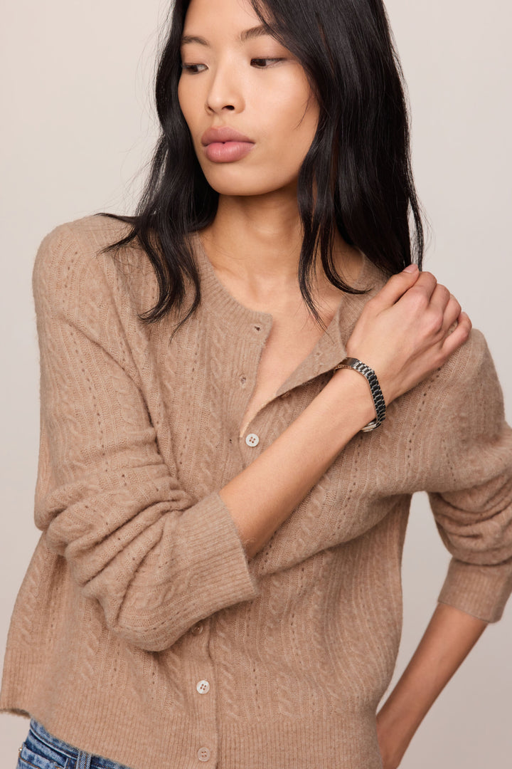 Z Supply Medina Cable Pointelle Cardigan in Macaroon - detail