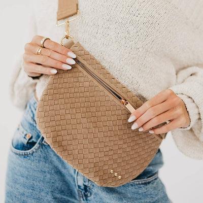 Keara Woven Crossbody Bag - Suede Taupe