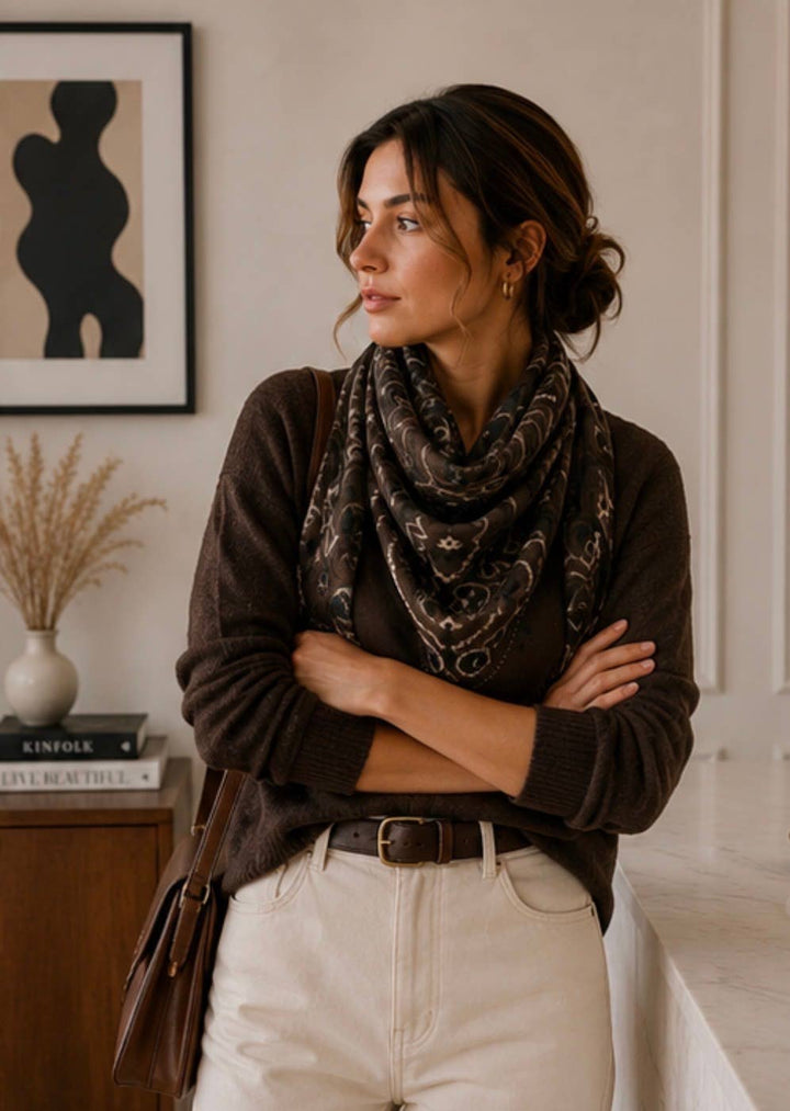 K21 Large Woolen Square Bandana: Khaki