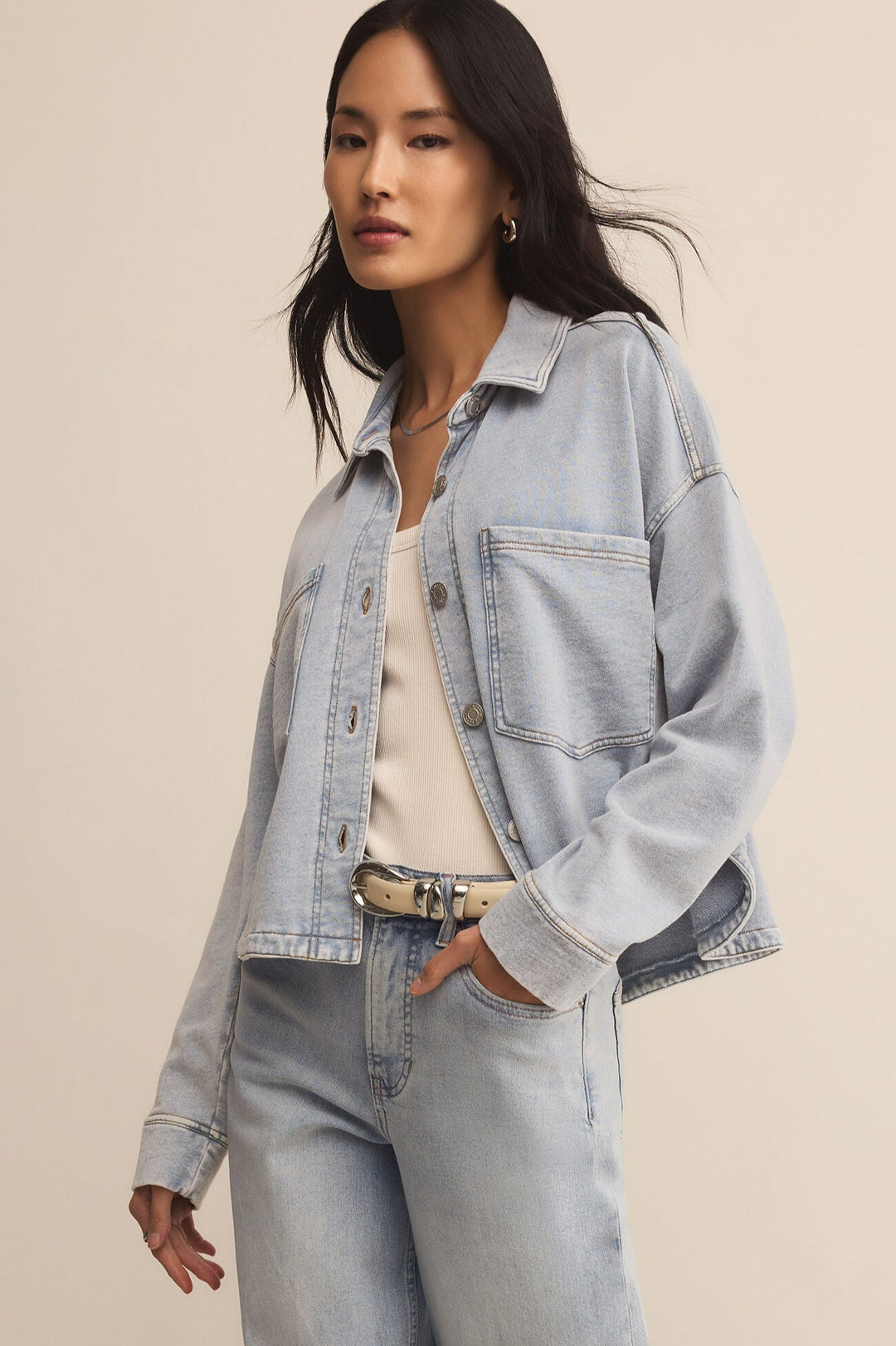 All Day Cropped Knit Jacket - Washed Indigo
