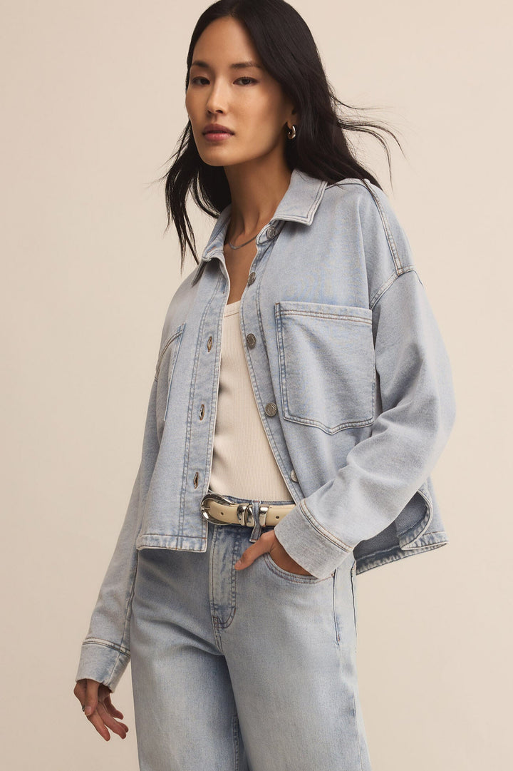 All Day Cropped Knit Jacket - Washed Indigo