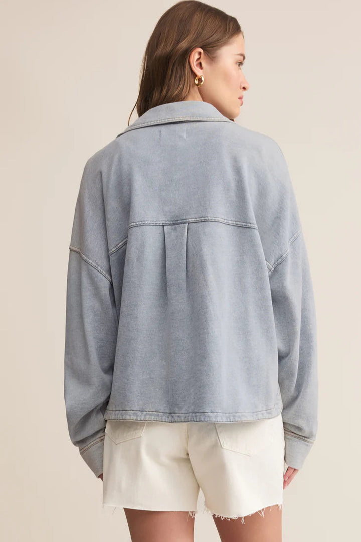 All Day Cropped Knit Jacket - Washed Indigo